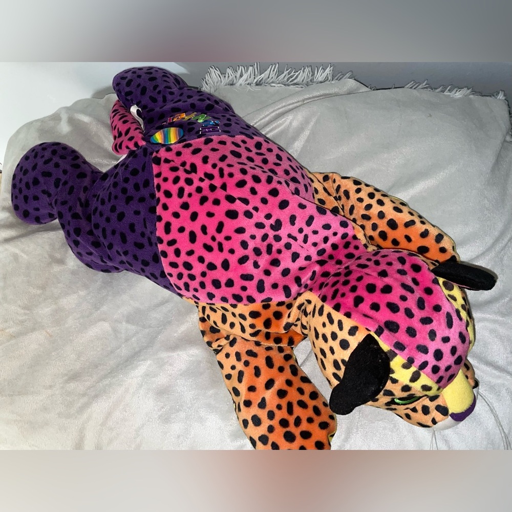 Vintage LISA FRANK 🌈 Hunter Rainbow Leopard Cheetah Plush Toy 21'' 🌟